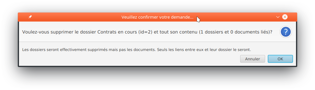 Confirmation de suppression d'un dossier.