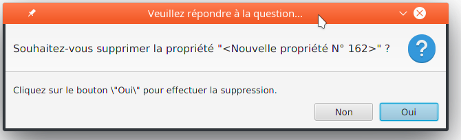 Demande de confirmation de suppression d'une propriété.